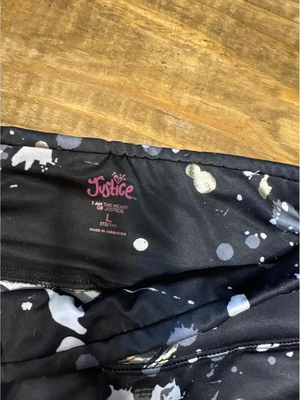 Justice  Girls Black sz 12 Gold Splatter Activewear Leggings with Lattice Detail